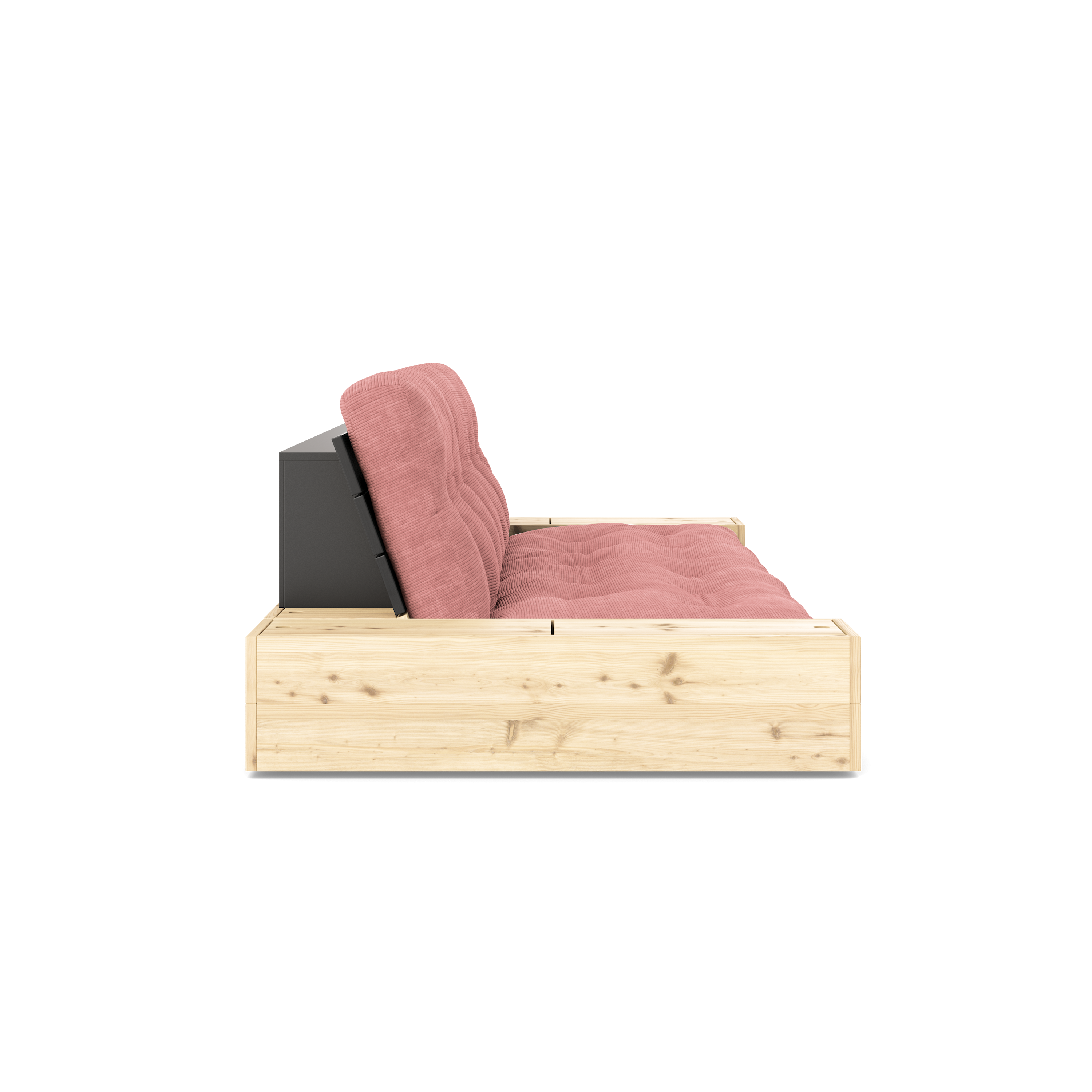 BASE BLACK NIGHT LACQUERED W. 2 SIDEBOXES CLEAR W. 5-LAYER MIXED MATTRESS SORBET PINK