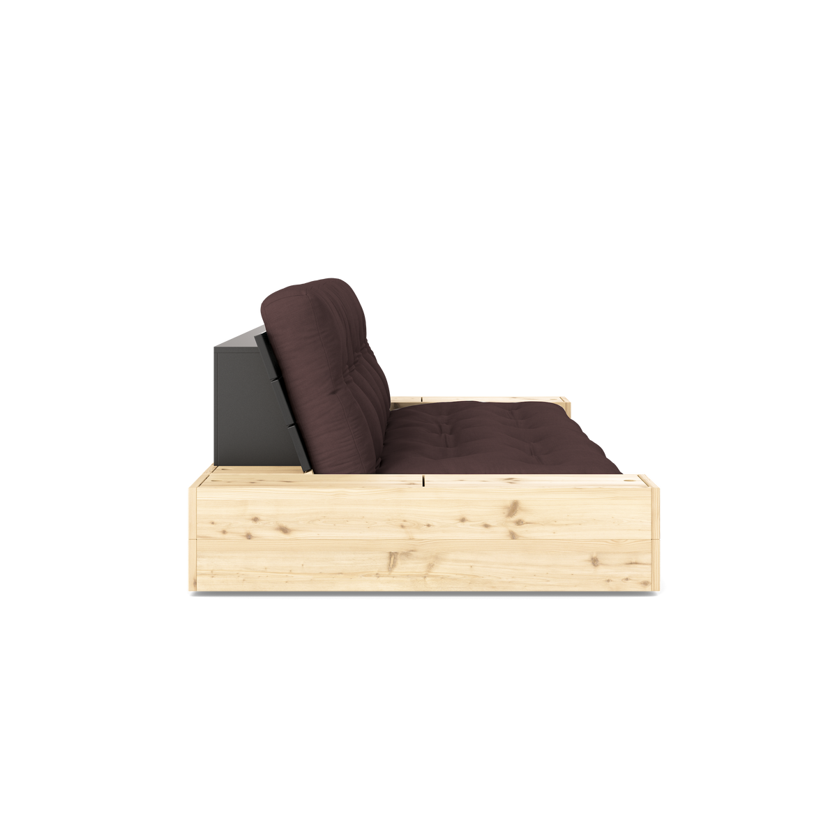 BASE BLACK NIGHT LACQUERED W. 2 SIDEBOXES CLEAR W. 5-LAYER MIXED MATTRESS BROWN