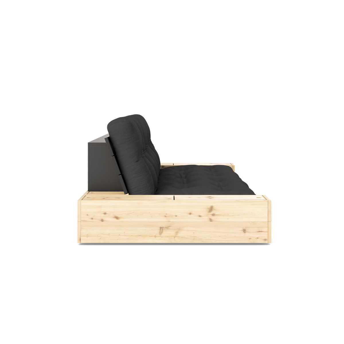 BASE BLACK NIGHT LACQUERED W. 2 SIDEBOXES CLEAR W. 5-LAYER MIXED MATTRESS DARK GREY