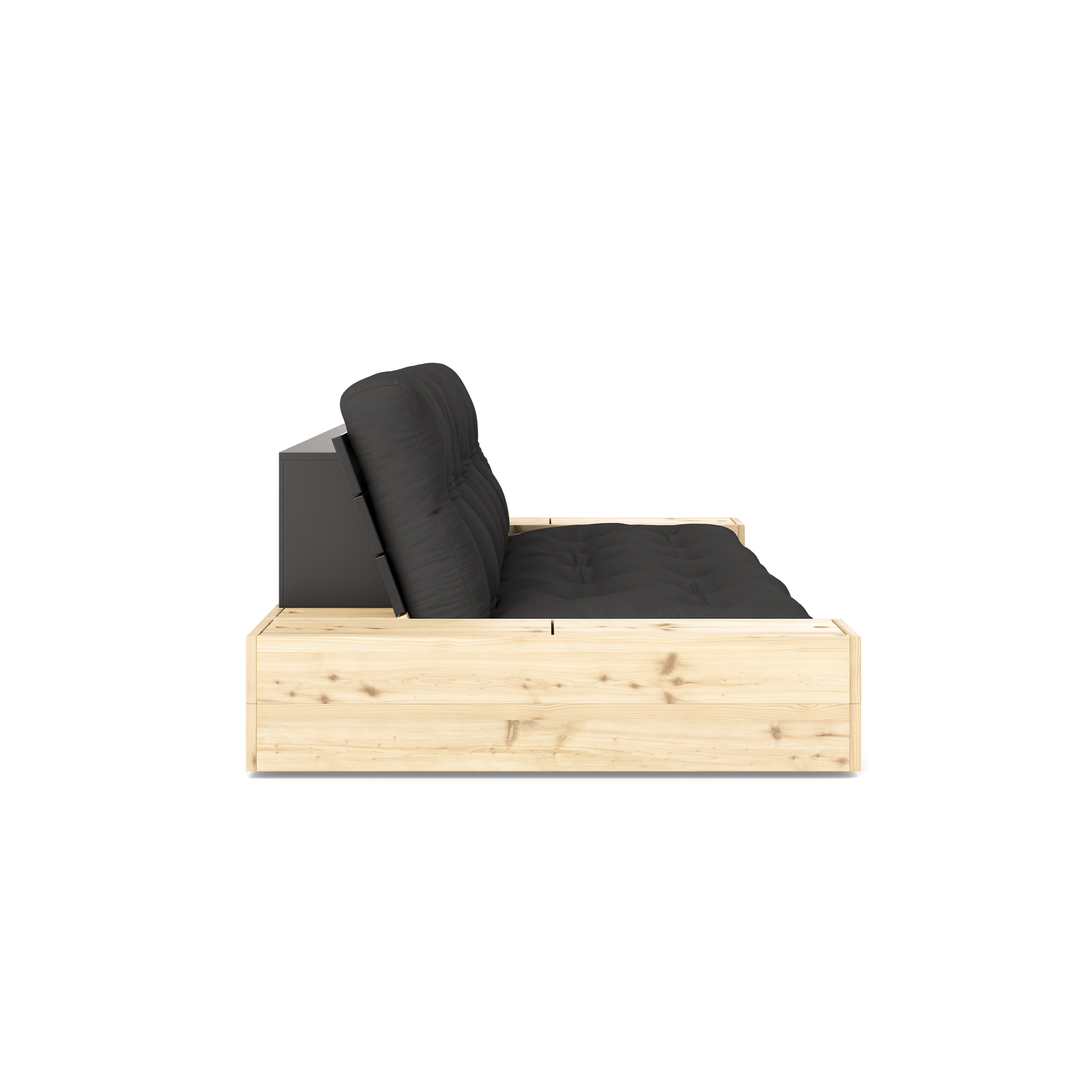 BASE BLACK NIGHT LACQUERED W. 2 SIDEBOXES CLEAR W. 5-LAYER MIXED MATTRESS DARK GREY