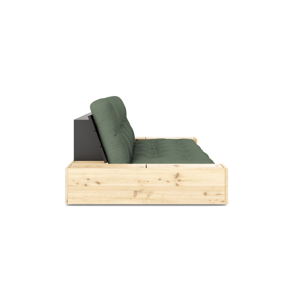 BASE BLACK NIGHT LACQUERED W. 2 SIDEBOXES CLEAR W. 5-LAYER MIXED MATTRESS OLIVE GREEN