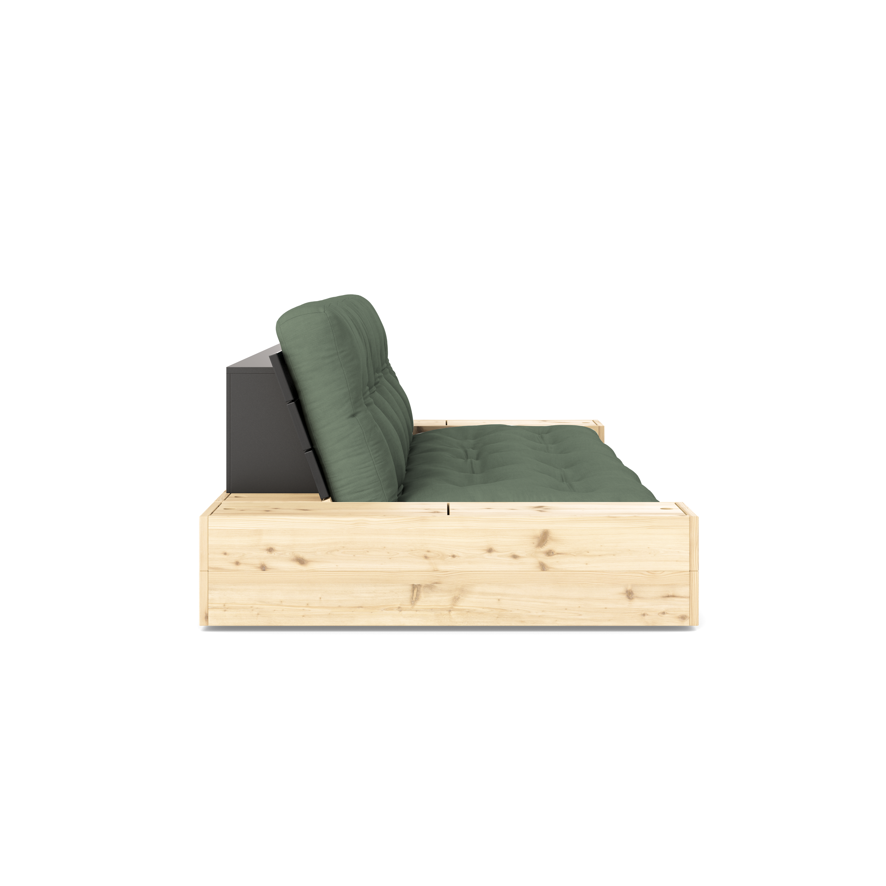 BASE BLACK NIGHT LACQUERED W. 2 SIDEBOXES CLEAR W. 5-LAYER MIXED MATTRESS OLIVE GREEN