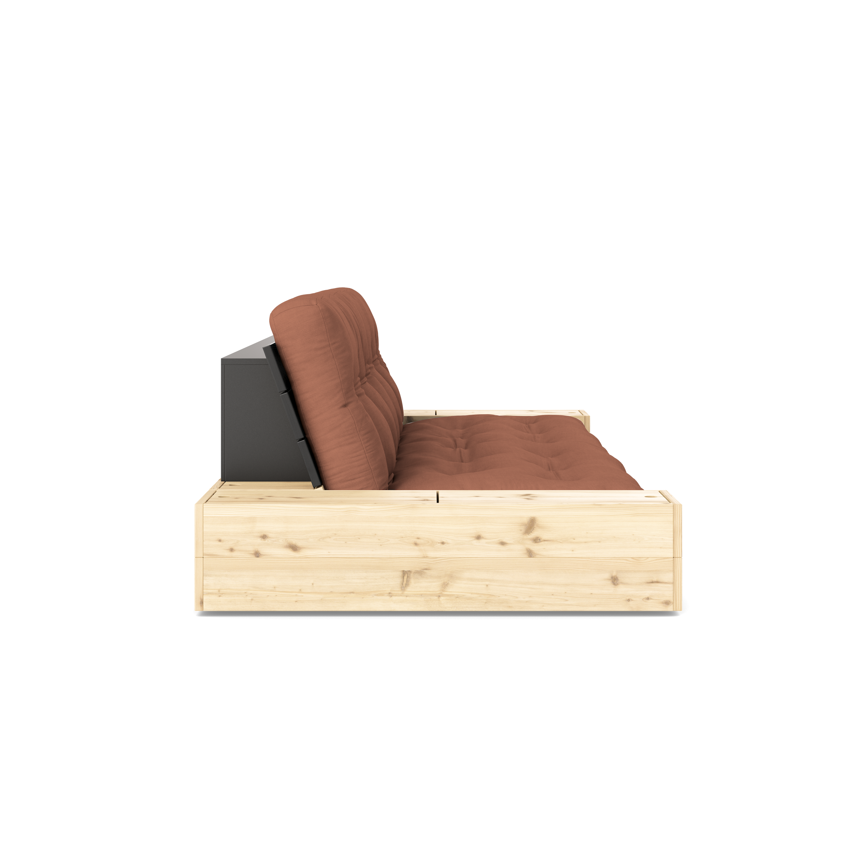 BASE BLACK NIGHT LACQUERED W. 2 SIDEBOXES CLEAR W. 5-LAYER MIXED MATTRESS CLAY BROWN