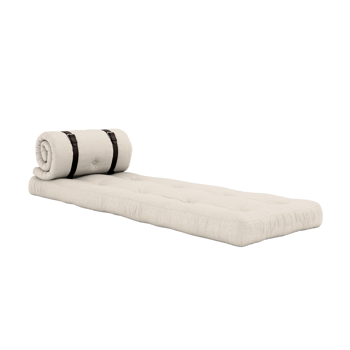 BUCKLE-UP CHAIR LINEN W. 2 BROWN LEATHER BELTS