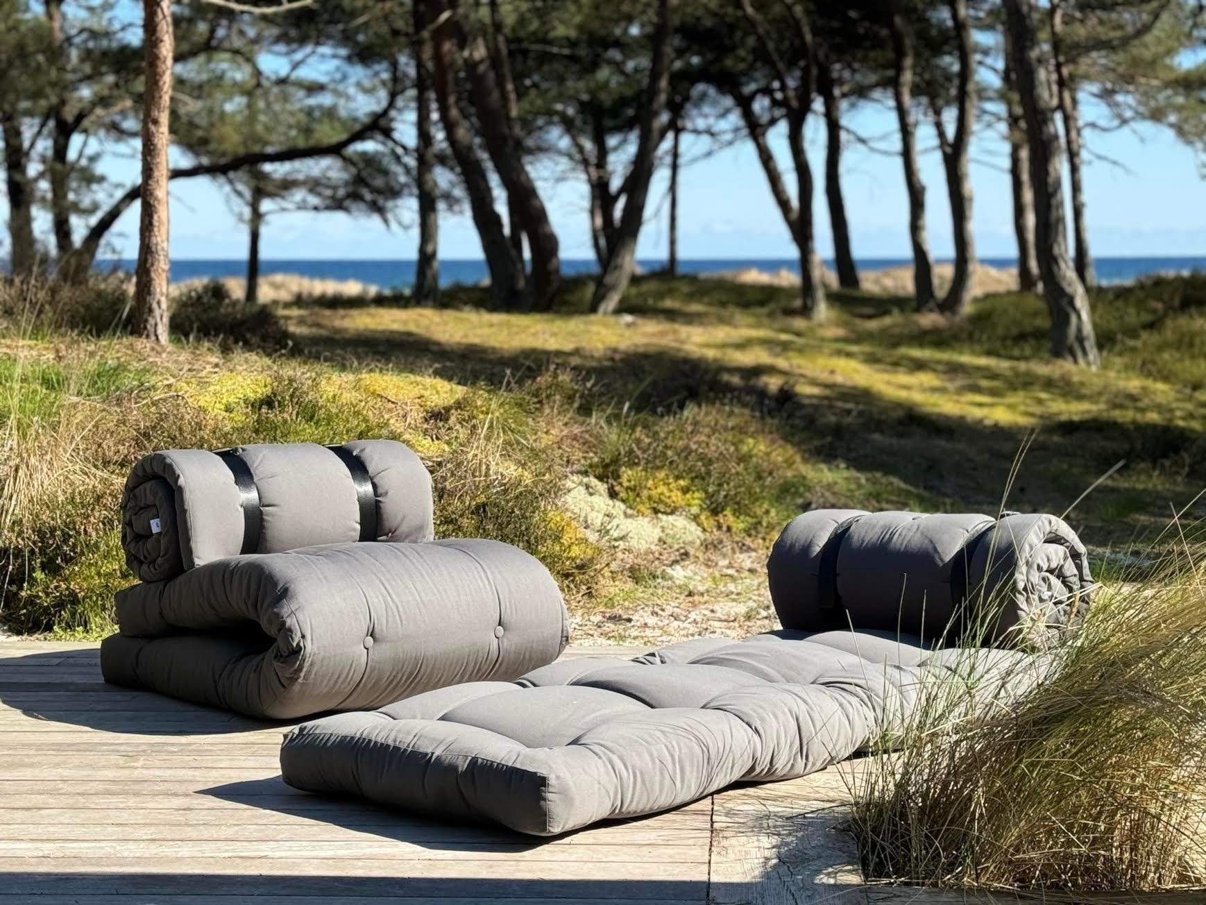 BUCKLE-UP CHAIR OUT™ BEIGE W. 2 BLACK NYLON BELTS