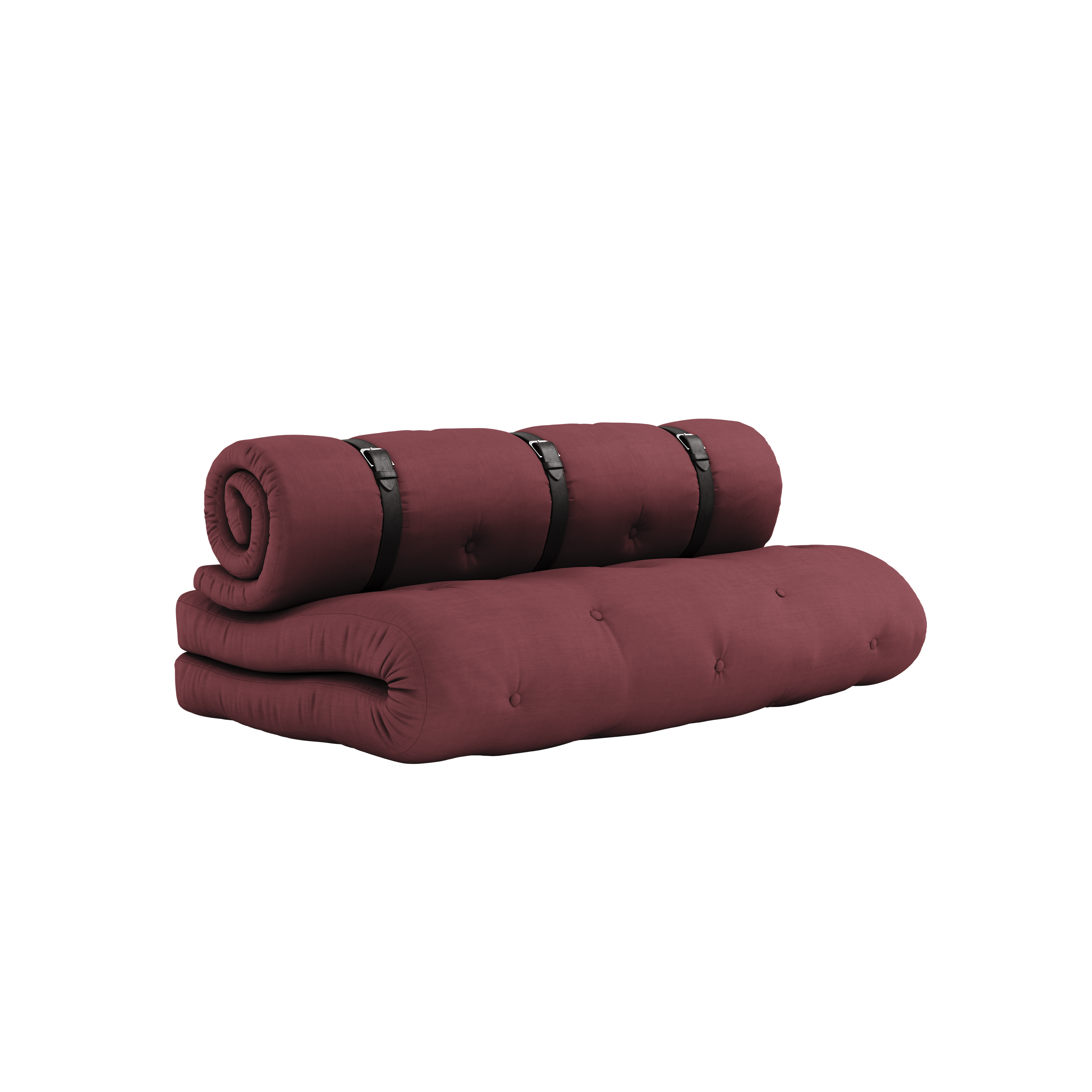 BUCKLE-UP SOFA BORDEAUX W. 3 BROWN LEATHER BELTS