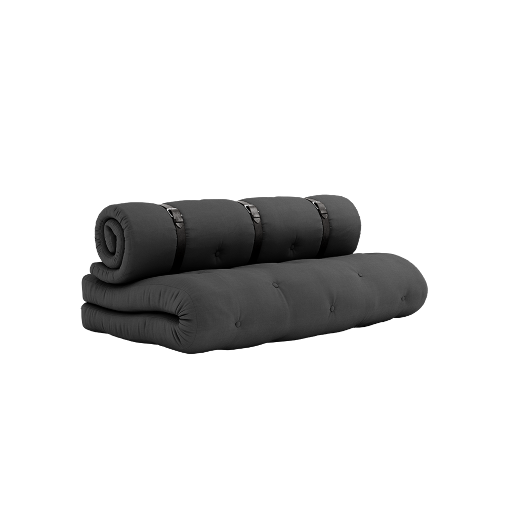 BUCKLE-UP SOFA DARK GREY W. 3 BROWN LEATHER BELTS