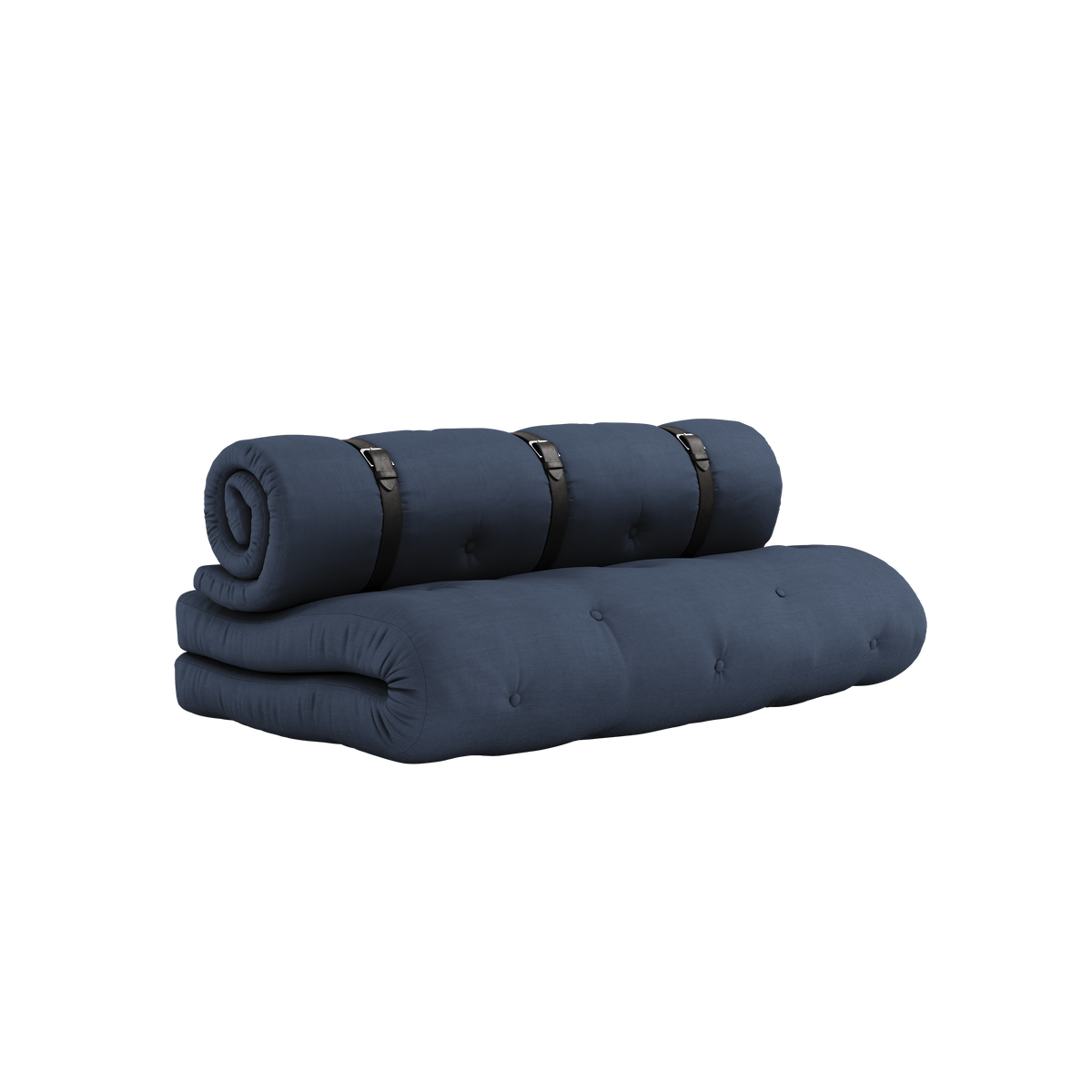 BUCKLE-UP SOFA NAVY W. 3 BROWN LEATHER BELTS