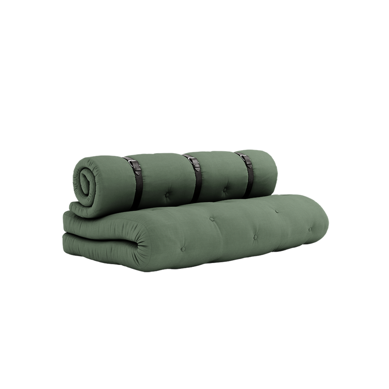 BUCKLE-UP SOFA OLIVE GREEN W. 3 BROWN LEATHER BELTS