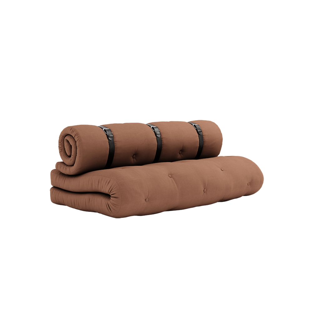 BUCKLE-UP SOFA CLAY BROWN W. 3 BROWN LEATHER BELTS