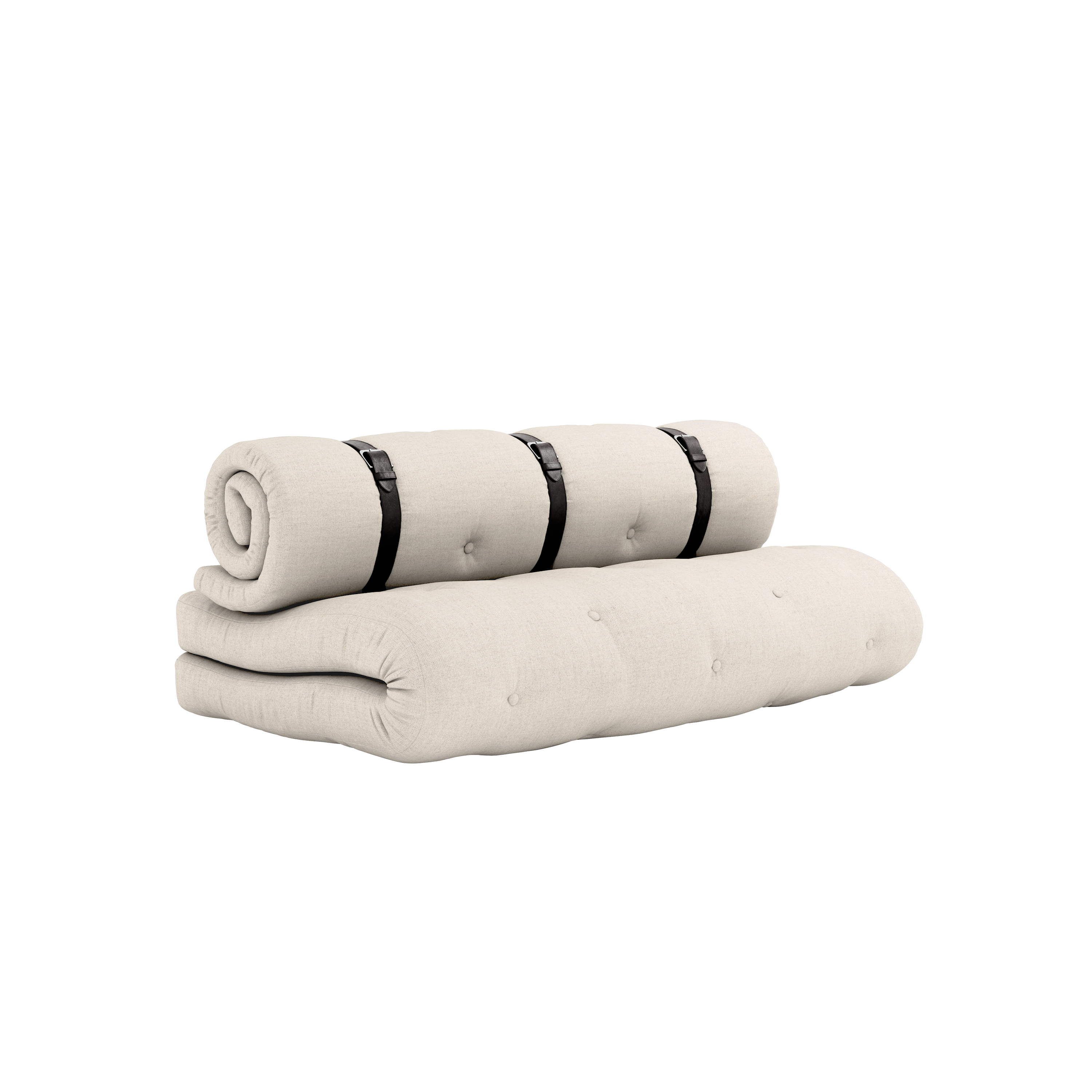 BUCKLE-UP SOFA LINEN W. 3 BROWN LEATHER BELTS