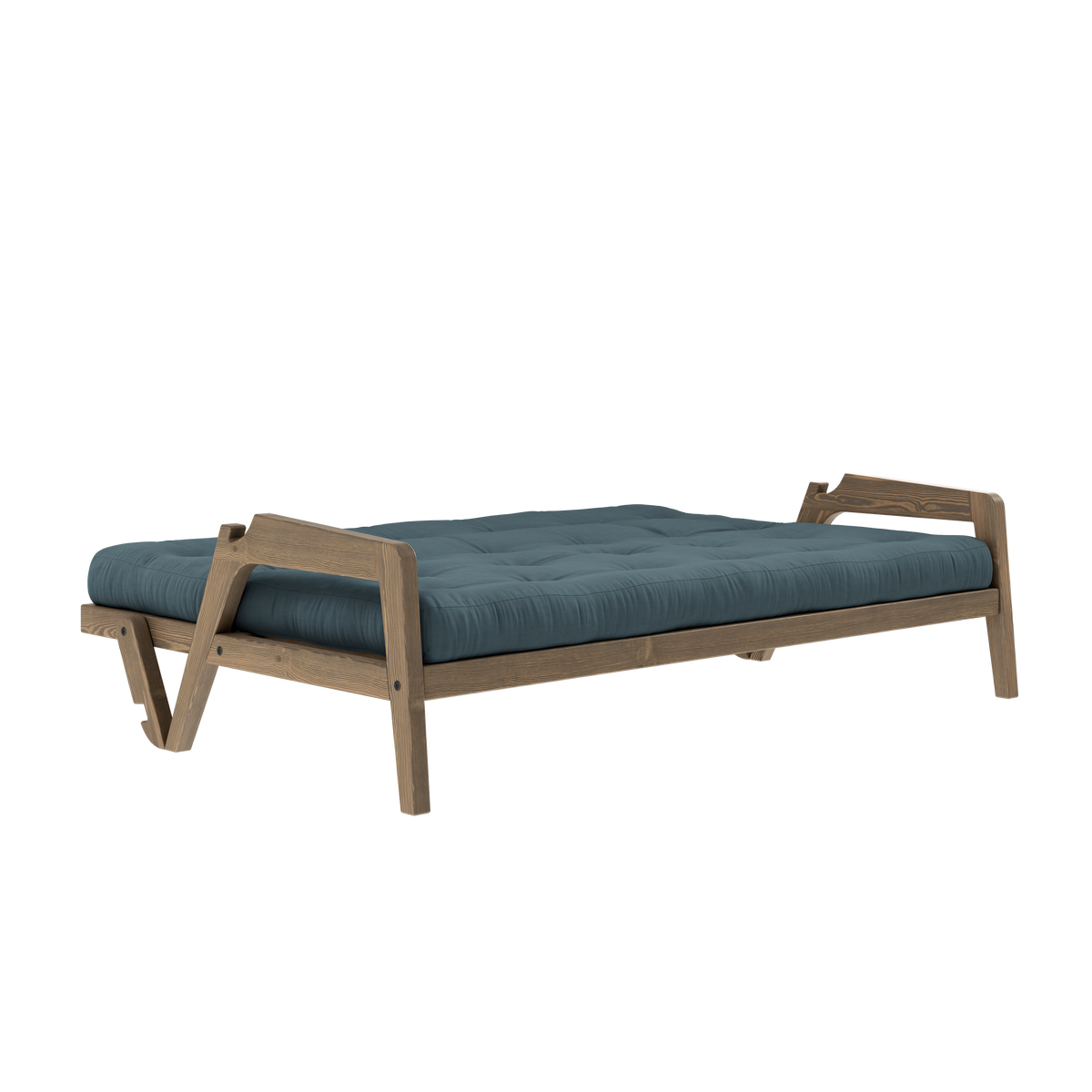 GRAB CAROB BROWN LACQUERED W. 5-LAYER MIXED MATTRESS PETROL BLUE