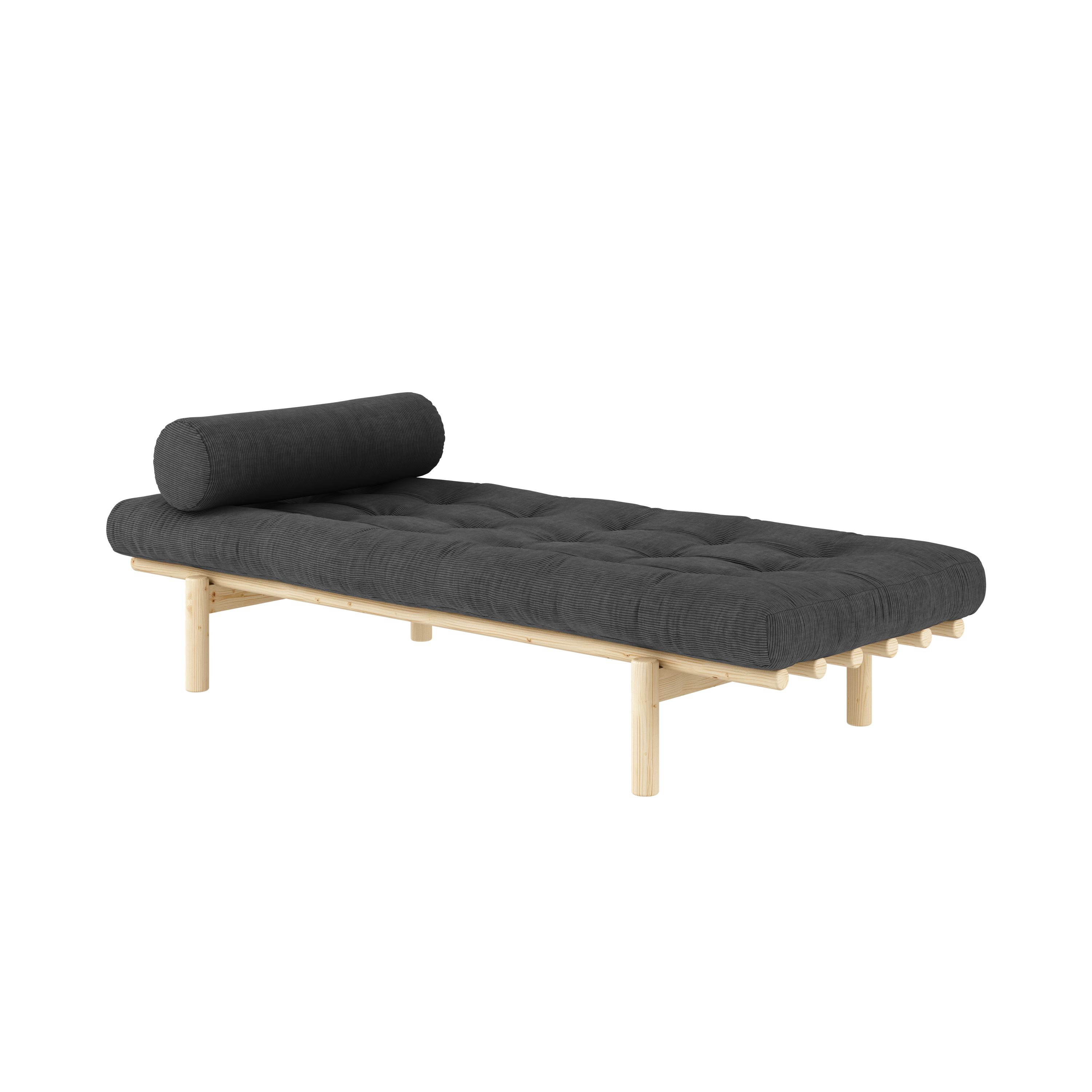 NEXT DAYBED CLEAR LACQUERED W. 4-LAYER MIXED MATTRESS CHARCOAL