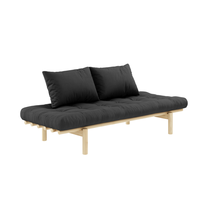 PACE DAYBED CLEAR LACQUERED W. 4-LAYER MIXED MATTRESS DARK GREY