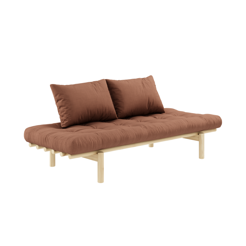 PACE DAYBED CLEAR LACQUERED W. 4-LAYER MIXED MATTRESS CLAY BROWN