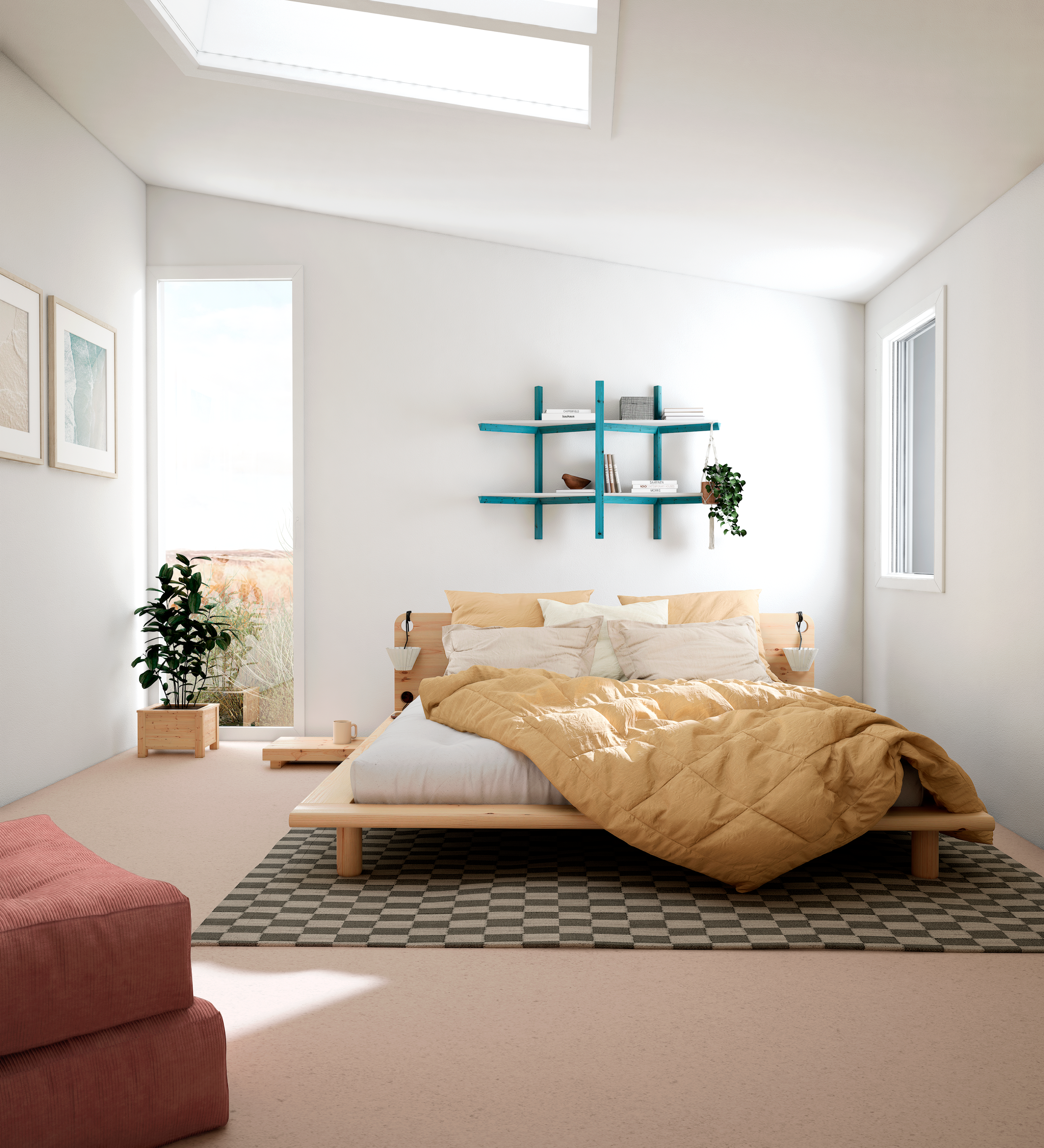 PEEK BED BLACK LACQUERED 140 X 200 W. 2 BED LAMPS