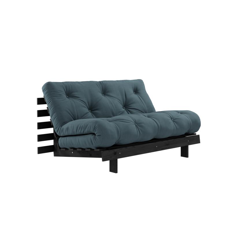 ROOTS BLACK NIGHT LACQUERED 140 X 200 W. ROOTS MATTRESS PETROL BLUE