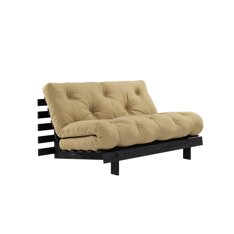 ROOTS BLACK NIGHT LACQUERED 140 X 200 W. ROOTS MATTRESS WHEAT BEIGE