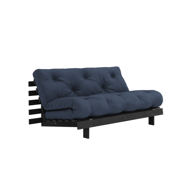 ROOTS BLACK NIGHT LAQUÉ 160 X 200 AVEC MATELAS ROOTS BLEU MARINE