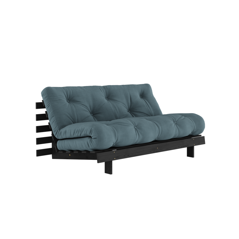 ROOTS BLACK NIGHT LACQUERED 160 X 200 W. ROOTS MATTRESS PETROL BLUE