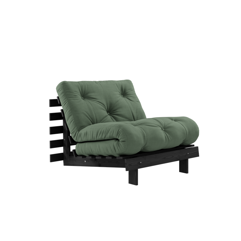 ROOTS BLACK NIGHT LACQUERED 90 X 200 W. ROOTS MATTRESS OLIVE GREEN