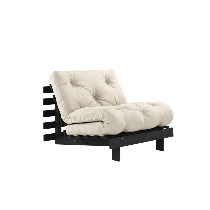 ROOTS BLACK NIGHT LACQUERED 90 X 200 W. ROOTS MATTRESS LINEN 90 X 200