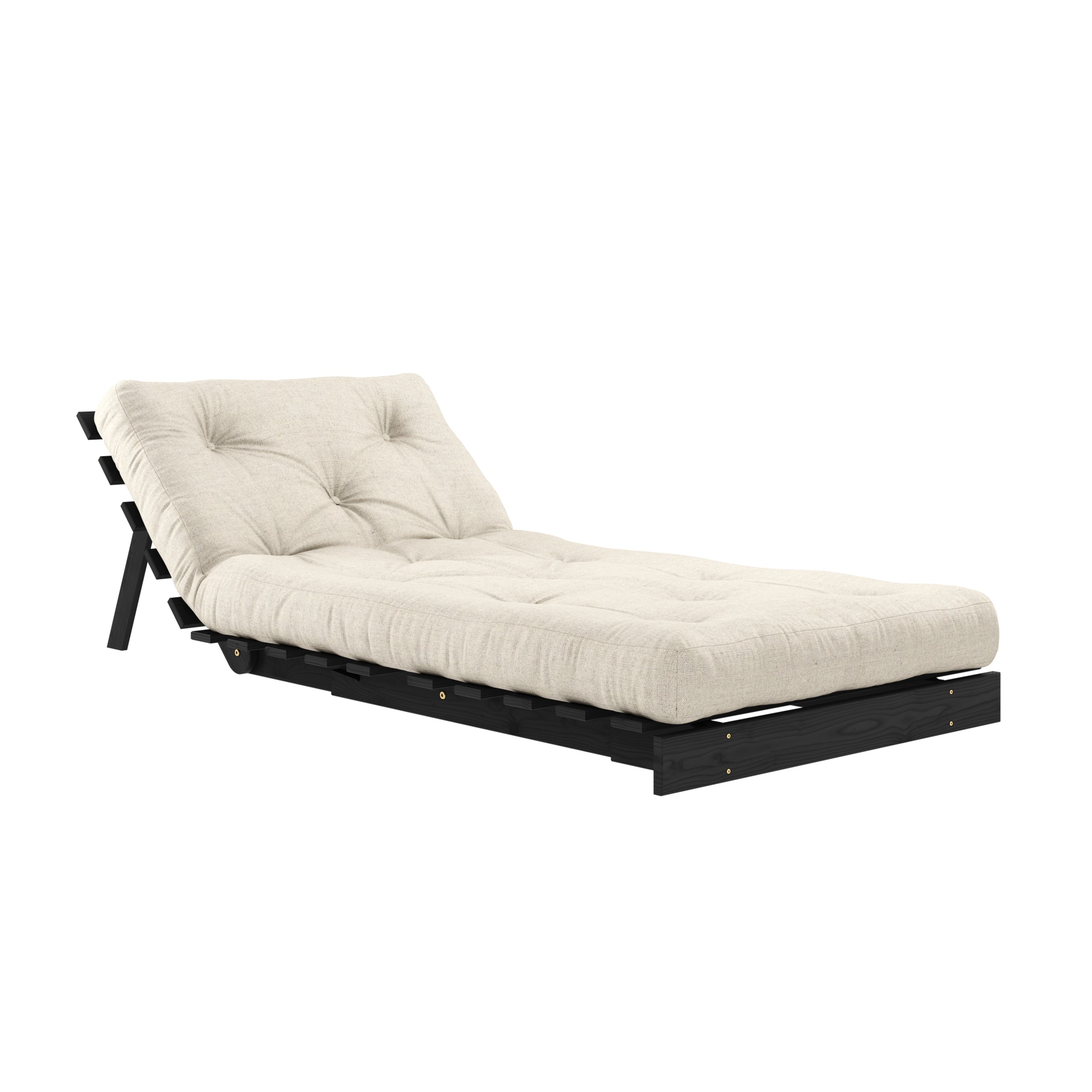 ROOTS BLACK NIGHT LACQUERED 90 X 200 W. ROOTS MATTRESS LINEN 90 X 200