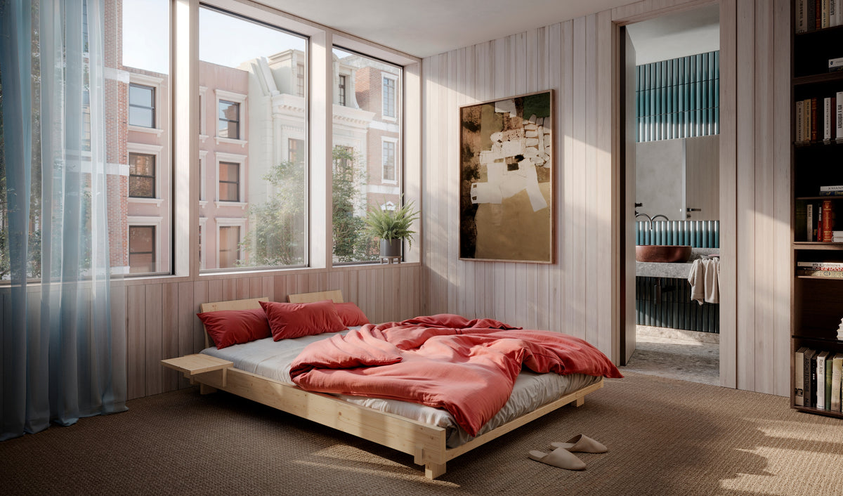 SOCIAL BED CAROB BROWN 140 X 200 W. 2 PCS BACK RESTS AND 2 PCS SIDE TABLES