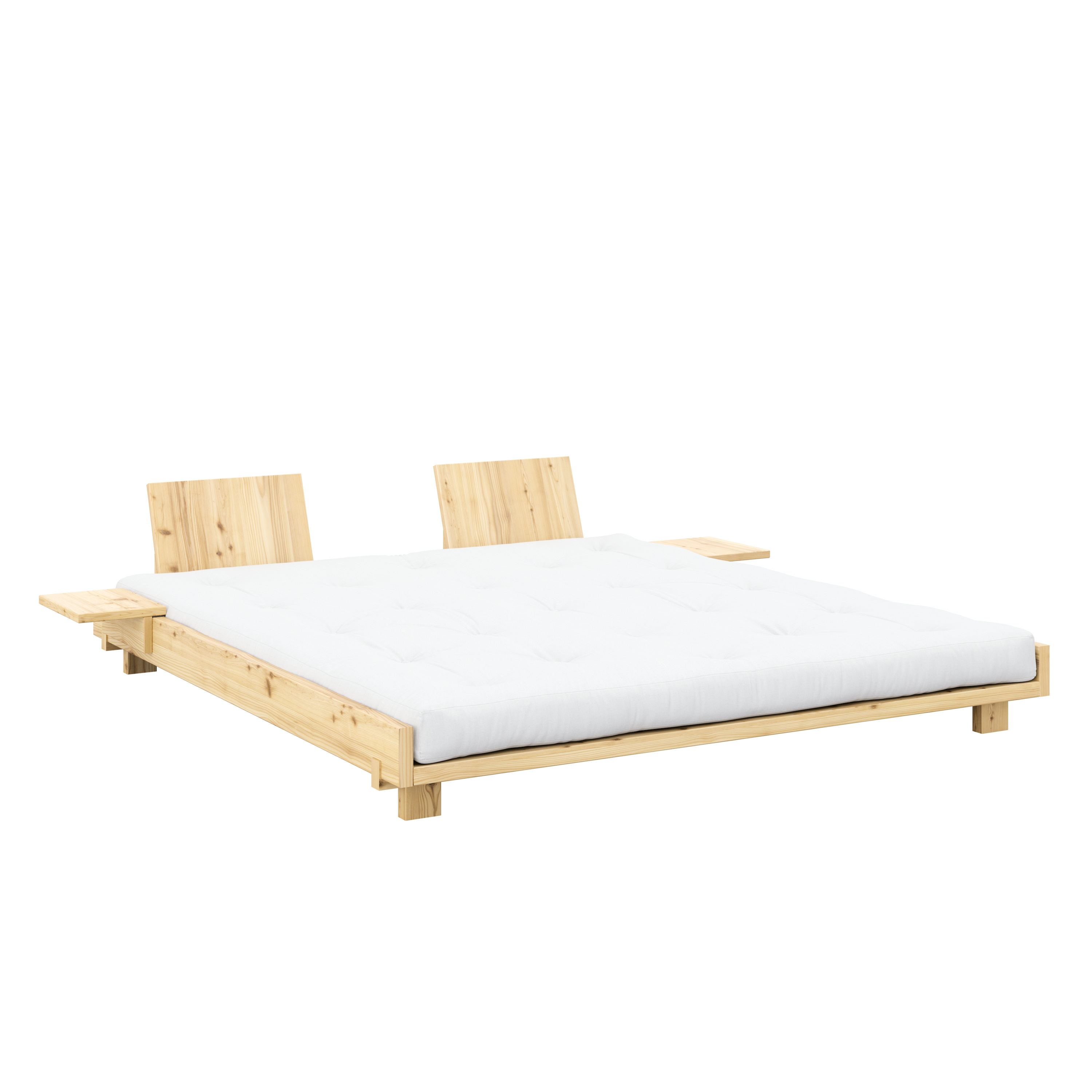 SOCIAL BED CLEAR LACQUERED 180 X 200 W. 2 PCS BACK RESTS AND 2 PCS SIDE TABLES