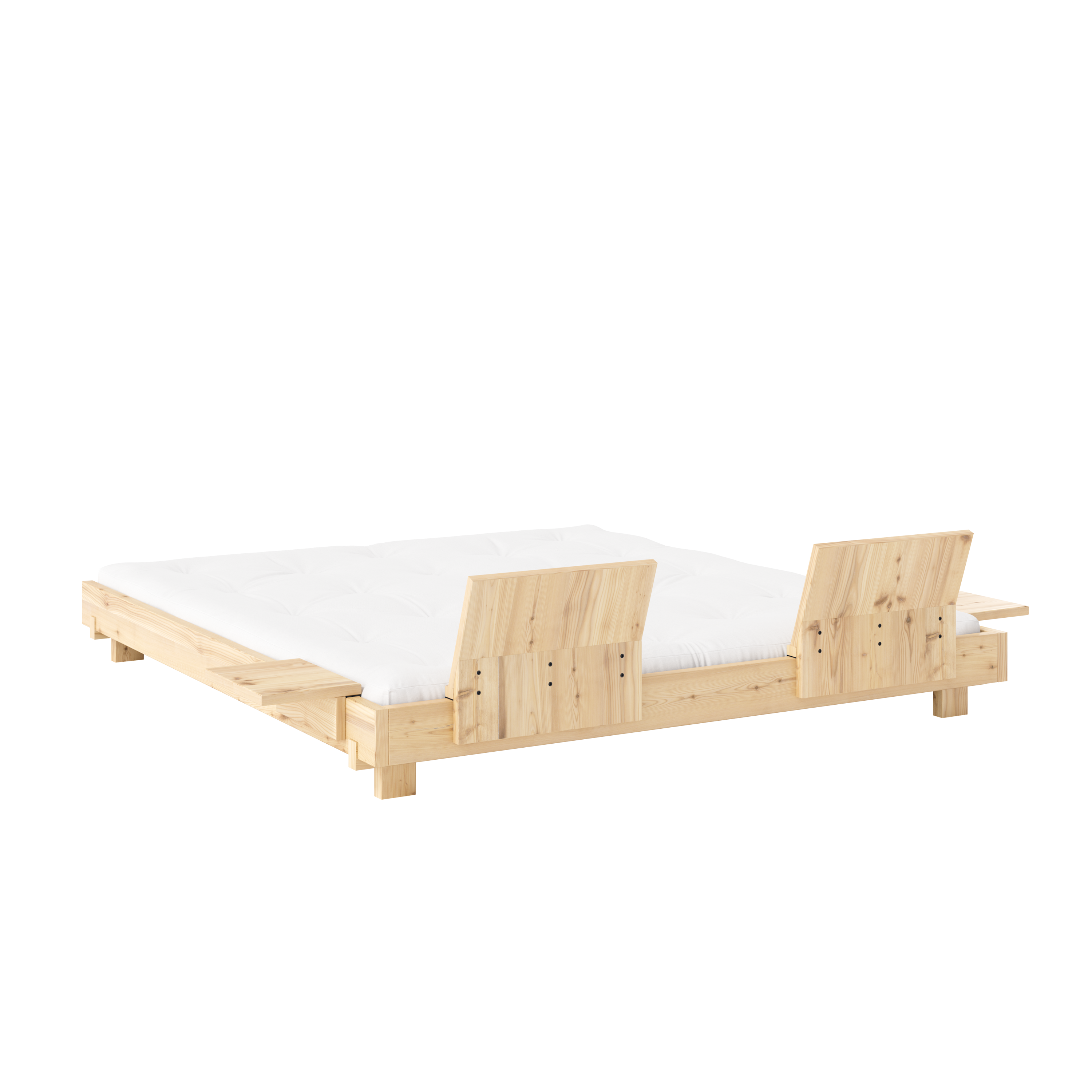 SOCIAL BED CLEAR LACQUERED 180 X 200 W. 2 PCS BACK RESTS AND 2 PCS SIDE TABLES