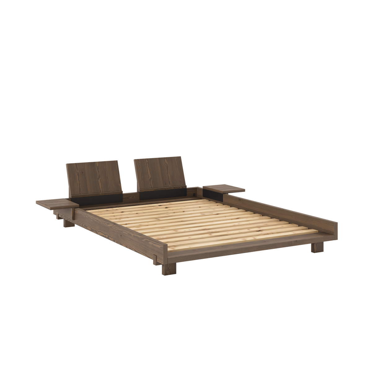 SOCIAL BED CAROB BROWN 140 X 200 W. 2 PCS BACK RESTS AND 2 PCS SIDE TABLES