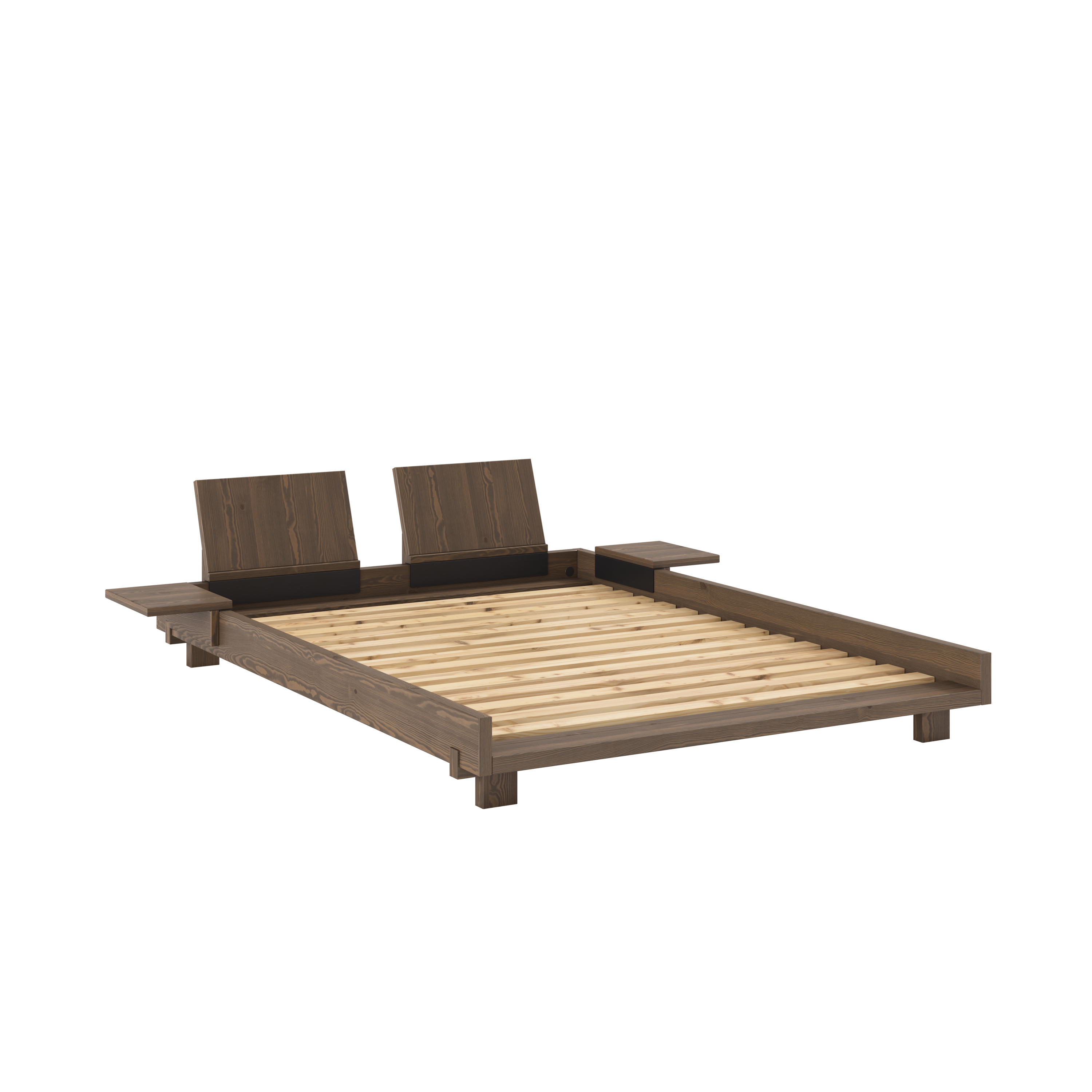 SOCIAL BED CAROB BROWN 140 X 200 W. 2 PCS BACK RESTS AND 2 PCS SIDE TABLES