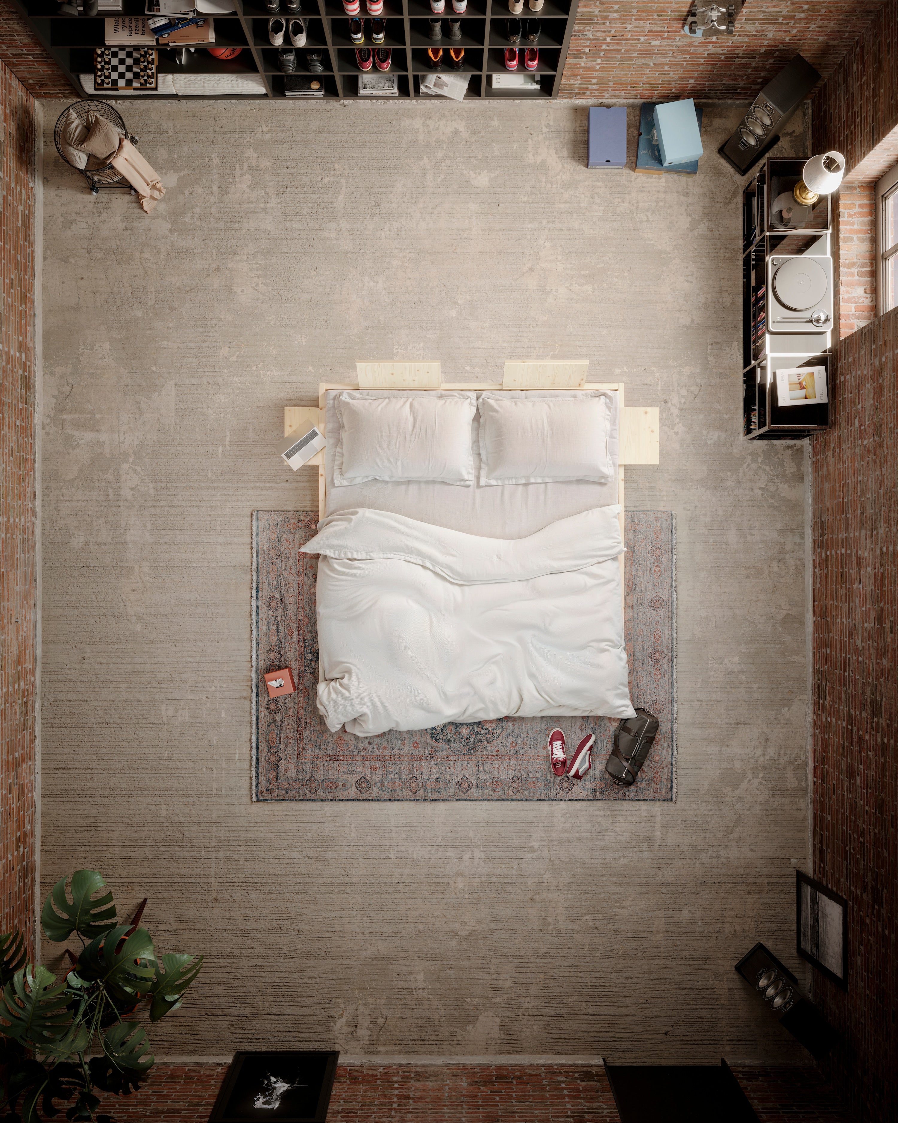 SOCIAL SOFA BED CLEAR LAC 140 X 200 W. 4 PCS BACK RESTS AND 2 PCS SIDE TABLES W. FRESH MATTRESS MOCCA