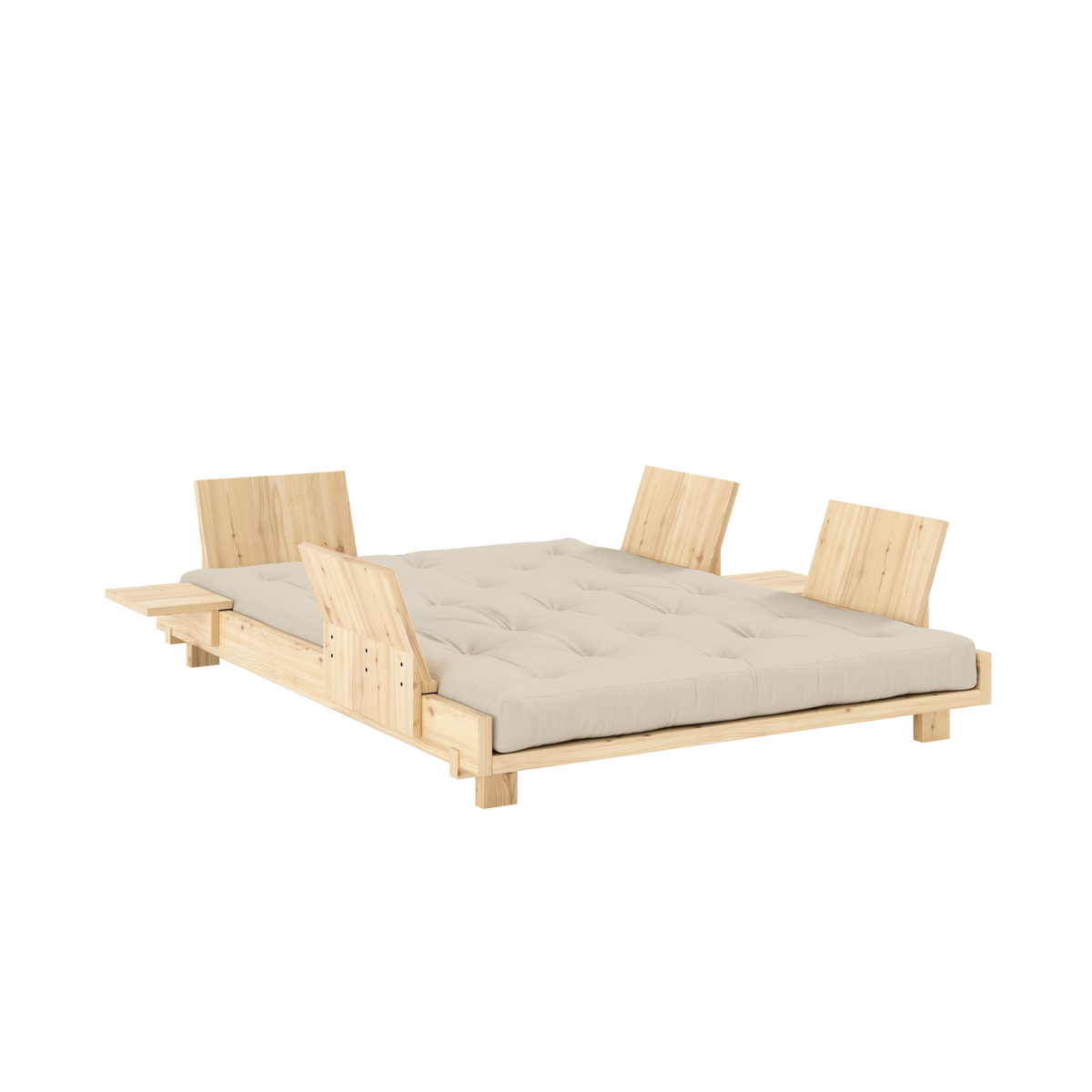 SOCIAL SOFA BED CLEAR LAC 140 X 200 W. 4 PCS BACK RESTS AND 2 PCS SIDE TABLES W. FRESH MATTRESS BEIGE